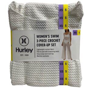 Hurley White Crochet 2pc Swim Cover Up Set Tank + Drawstring Pants XS/S New